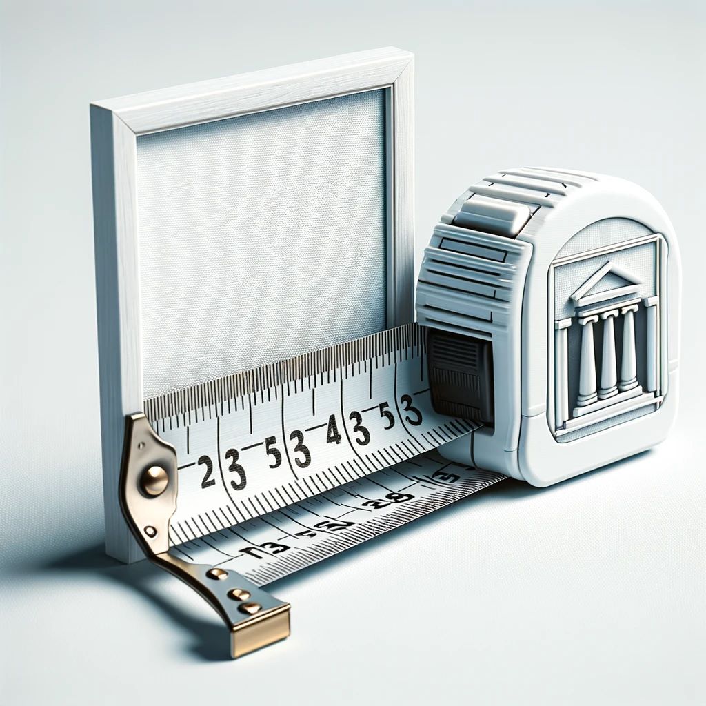 An image showing a measuring tape next to an artwork, with both centimeters and inches visible, to symbolize the size