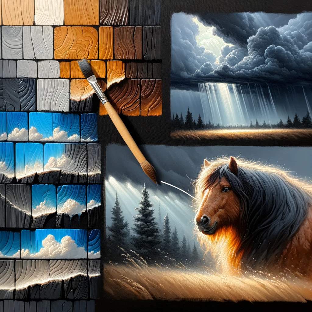 A painting showcasing the technique of using lighter layers of paint to highlight dark sections in acrylic painting. 