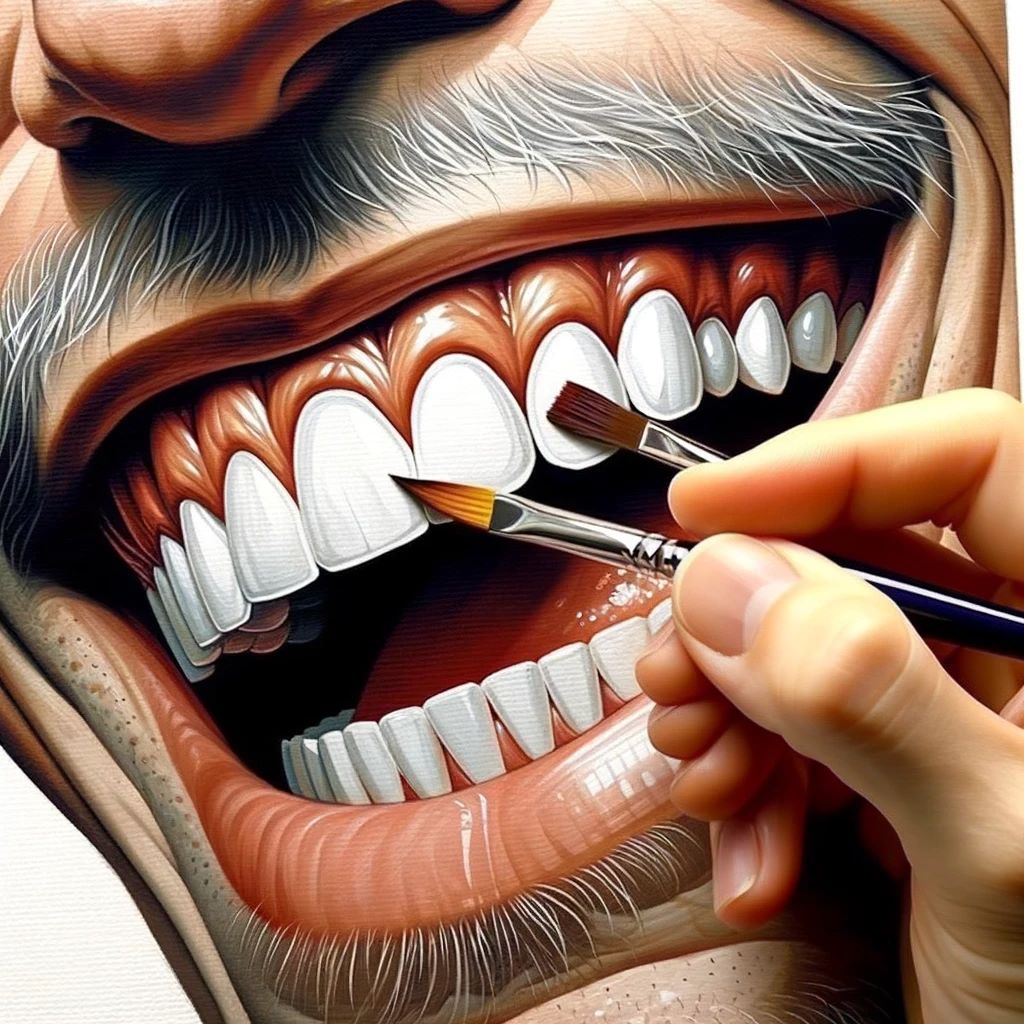 A painting demonstrating the technique of adding details with a fine, wet brush in acrylic painting. The image should depict the use of a fine