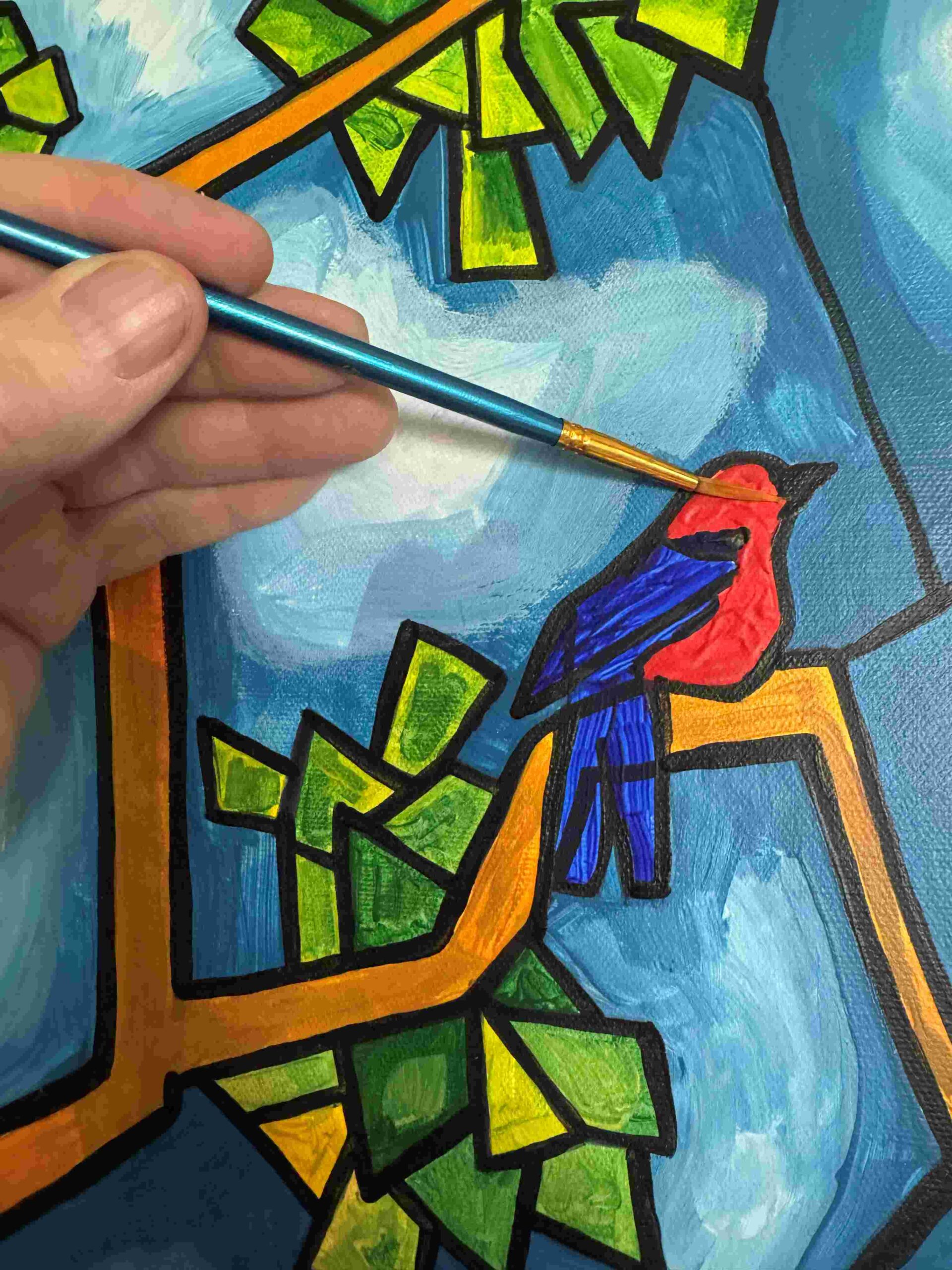 Stained Glass-Inspired Acrylic Painting Inspiration and Experimentation painting of a bird. painting by Guy Wann