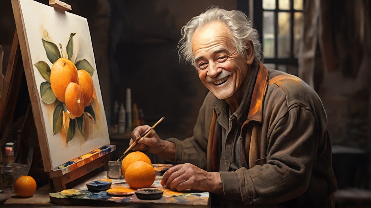 artist old man smiling painting