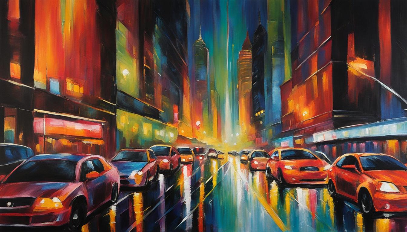 Capturing the hustle and bustle of city life using arylics paints