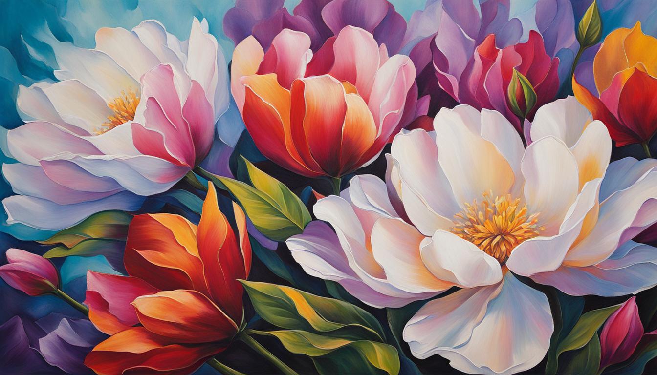 delicate petals and vibrant colors of various flora using arylics paints