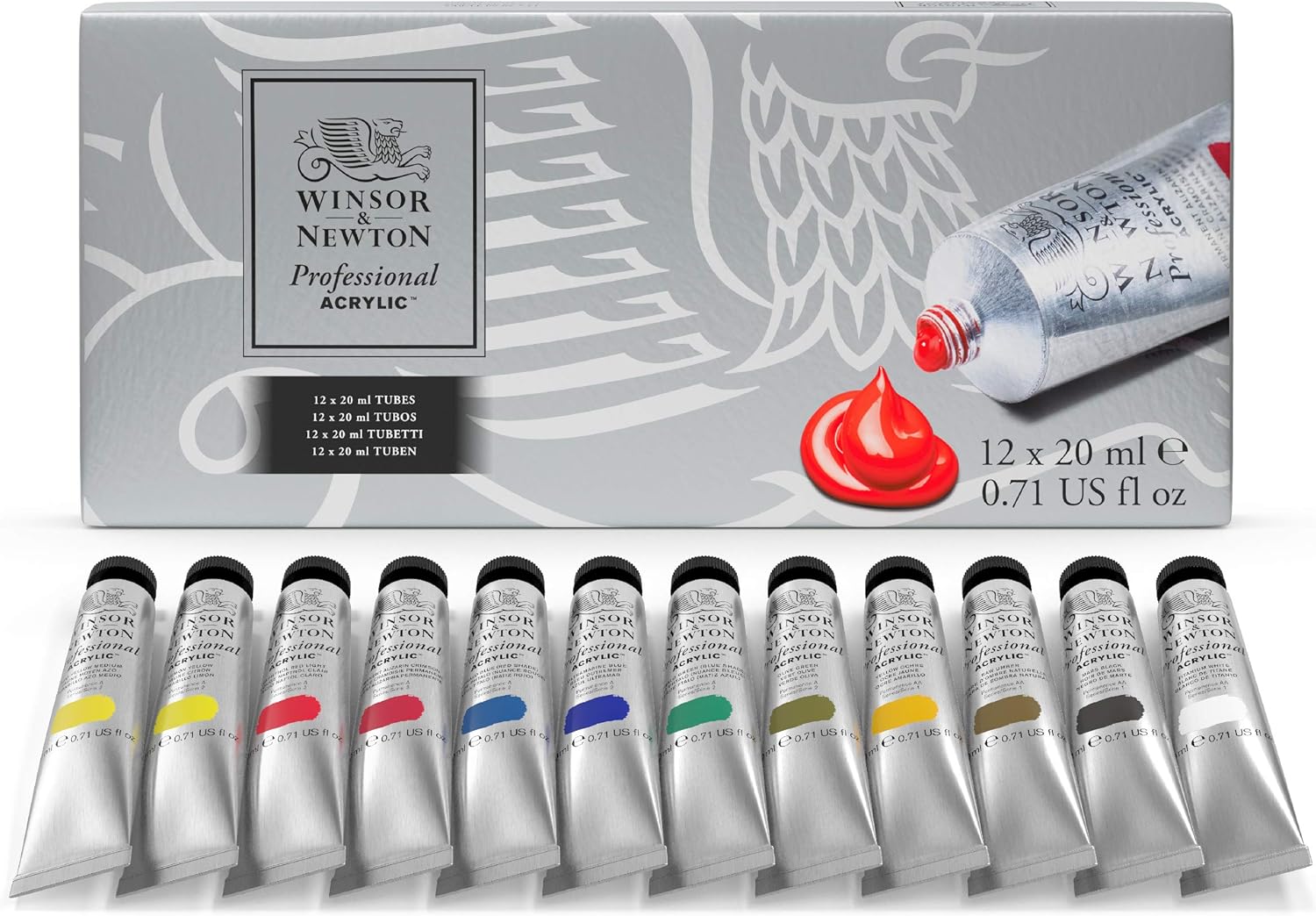 Winsor & Newton Artists' Acrylic Color 12-Tube Set, 20ml