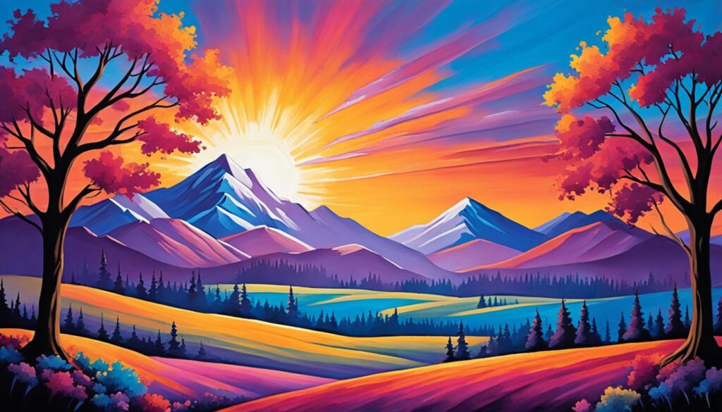 landscape painting with sunset scenery
