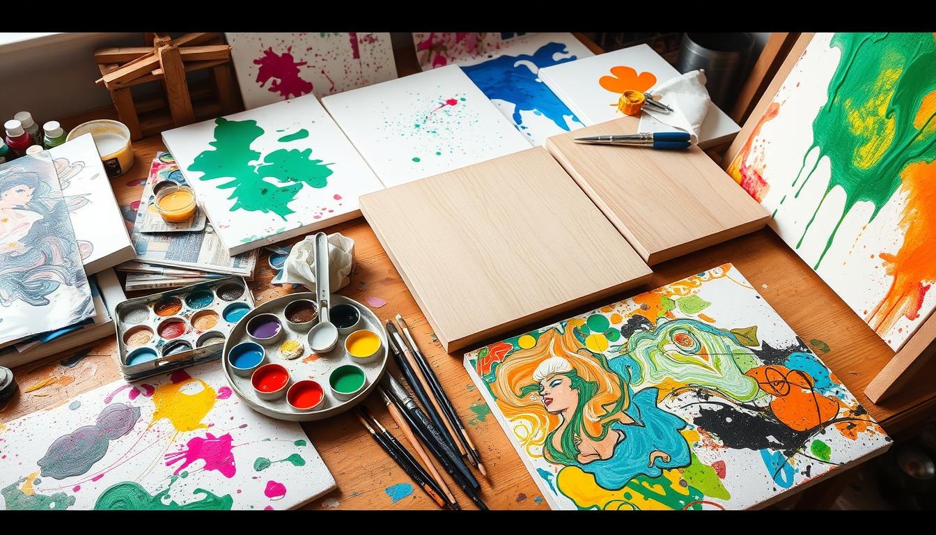 acrylic painting on different materials