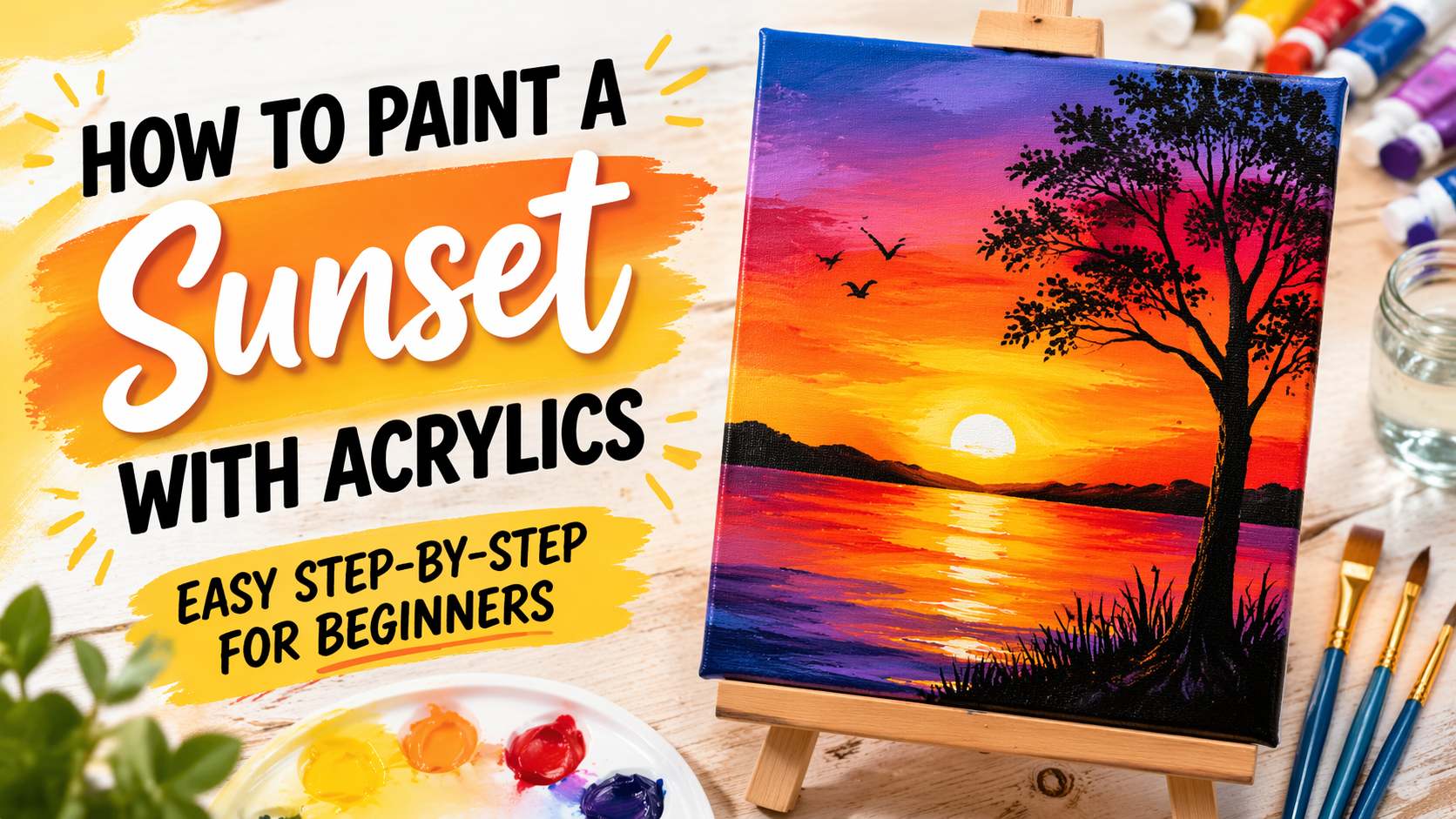 Sunset painting tutorial for beginners