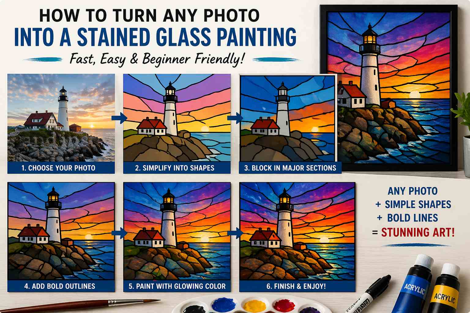 Guide for creating Acrylic paint stained glass art