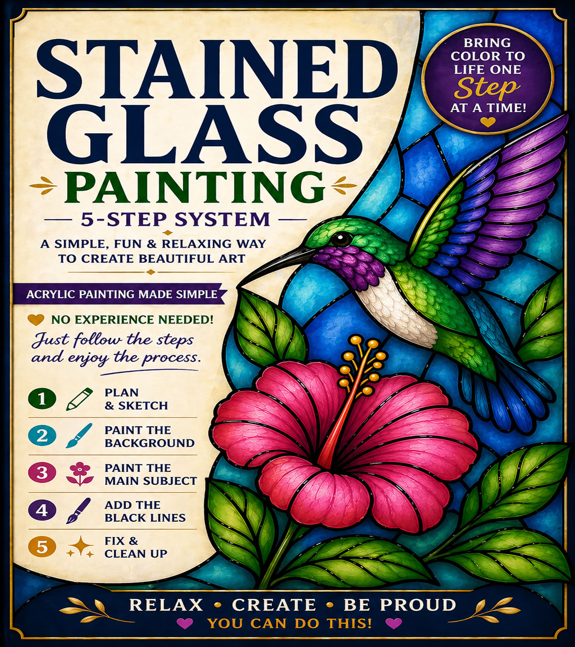 Stained glass painting tutorial poster