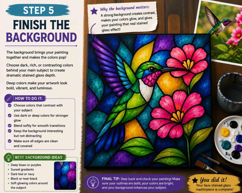 The background is extremely important in faux stained glass painting.