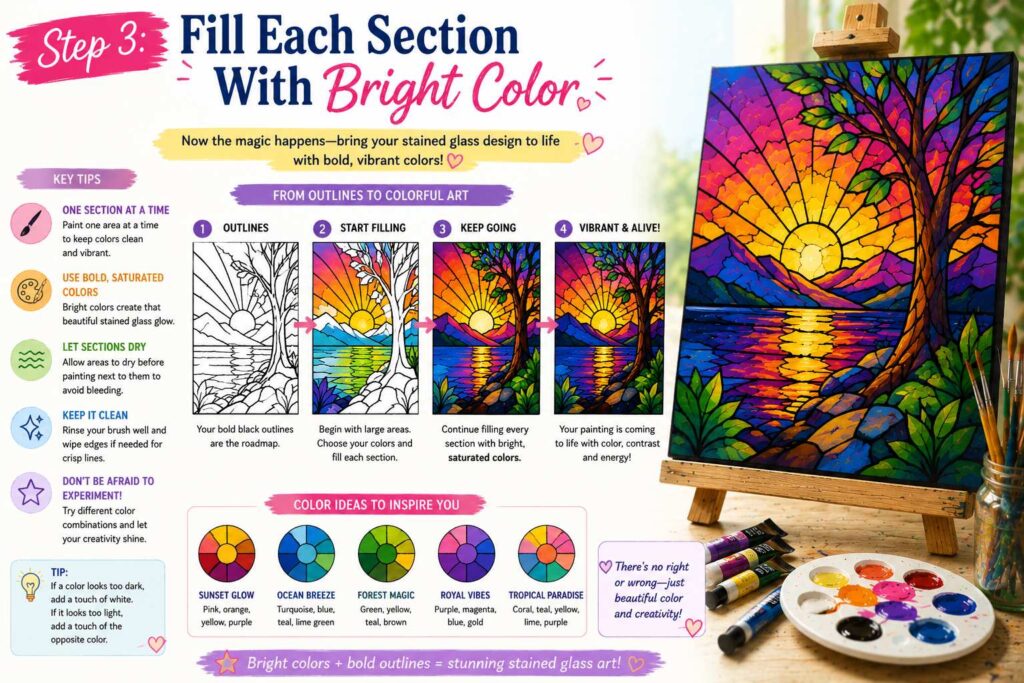 Step 3: Fill Each Section With Bright Color