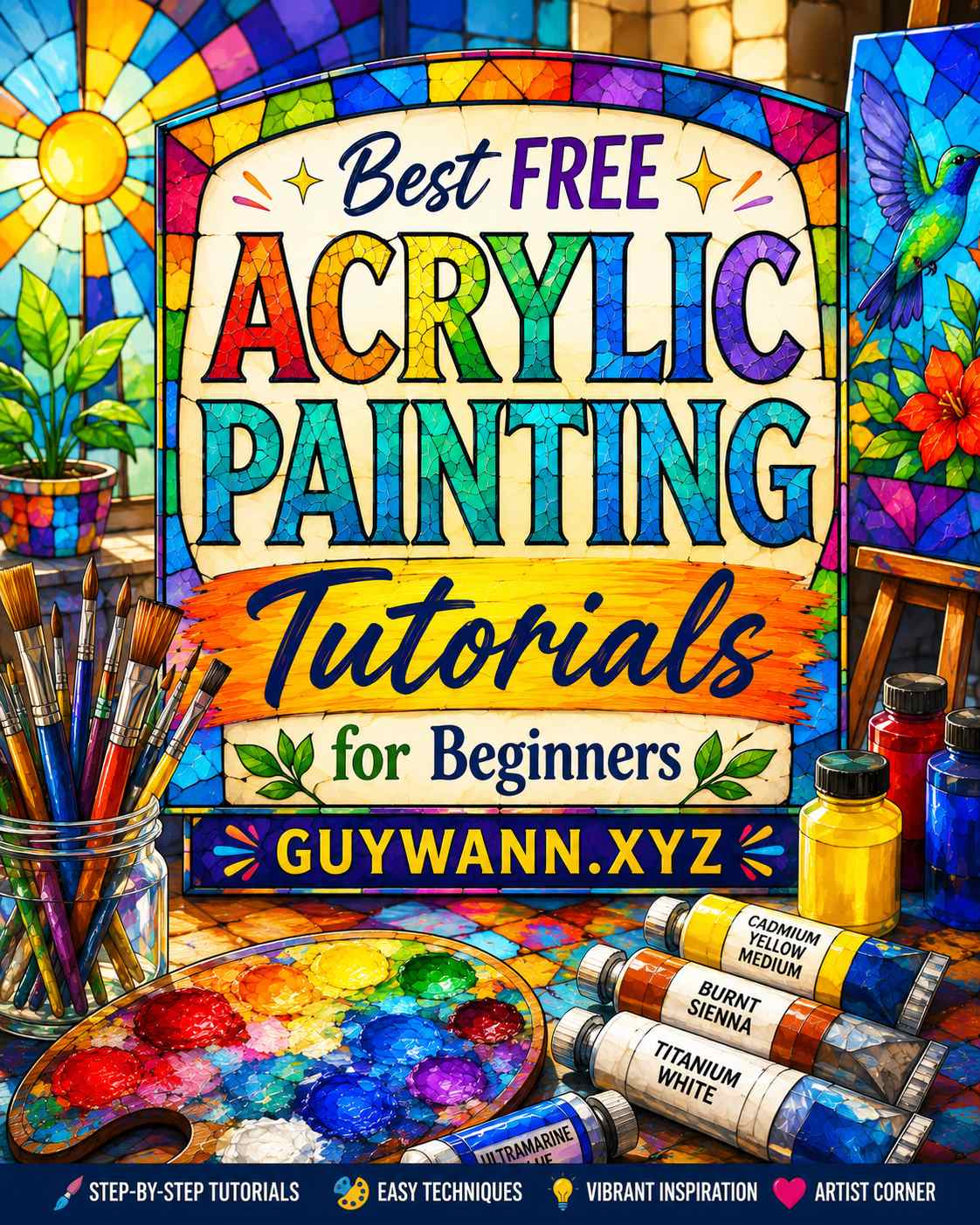 Colorful acrylic painting tutorial advertisement